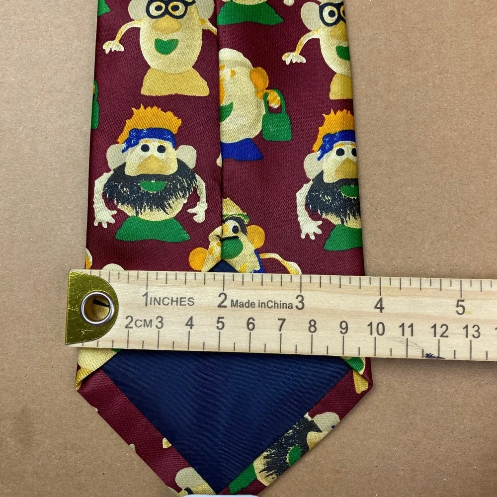 VTG Rene Chagal Mr Potato Head Novelty Tie Mens OS Burgundy 90s Toycore Handmade